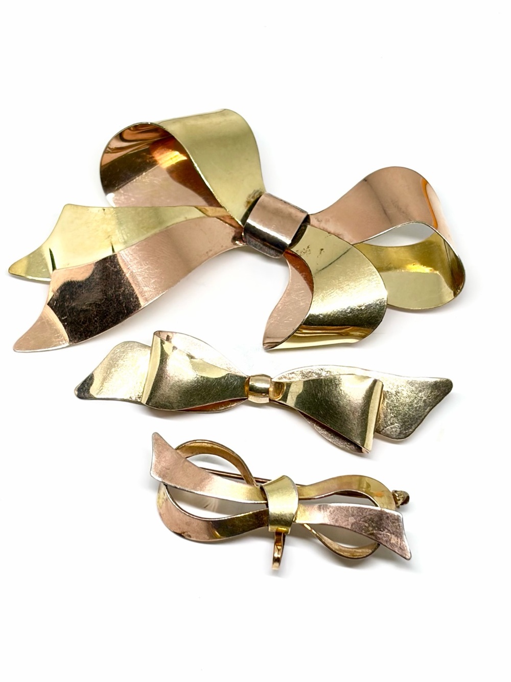 3 Antique Victorian Gold Filled Art Nouveau LARGE Bow Tie Statement Brooch Pins